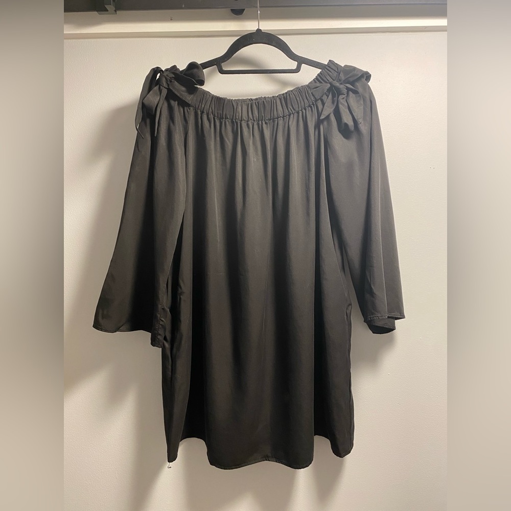Zara Basic Denim Black Off the Shoulder Dress